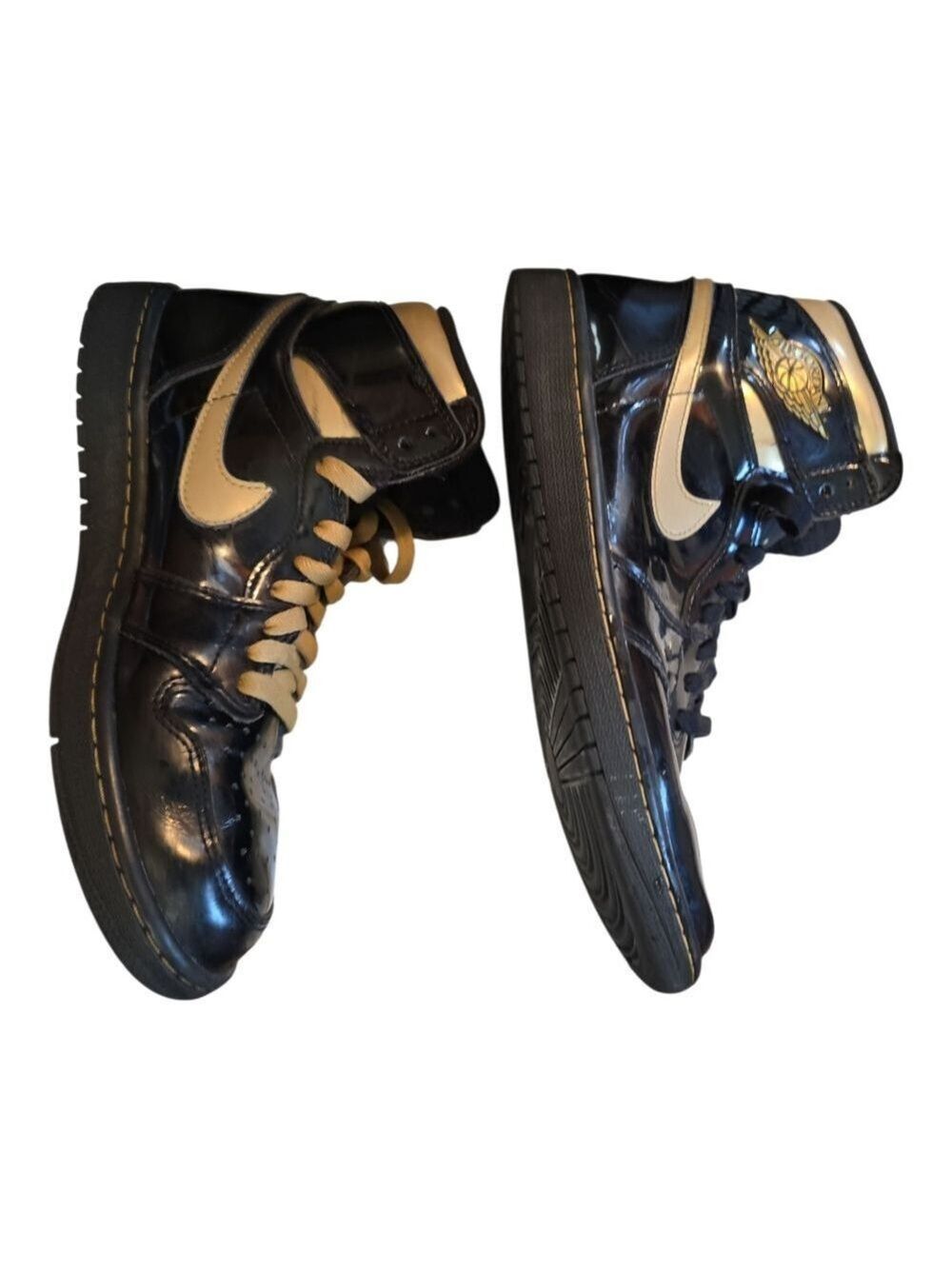 Nike Air Jordan 1 High Patent Black Gold Sneakers - Picture 9 of 9